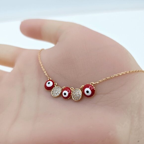 Rose Gold Necklace with Evil Eye & Crystal Charms, 17.7+2 Inch Chain,XPNL0025 - Picture 4 of 13